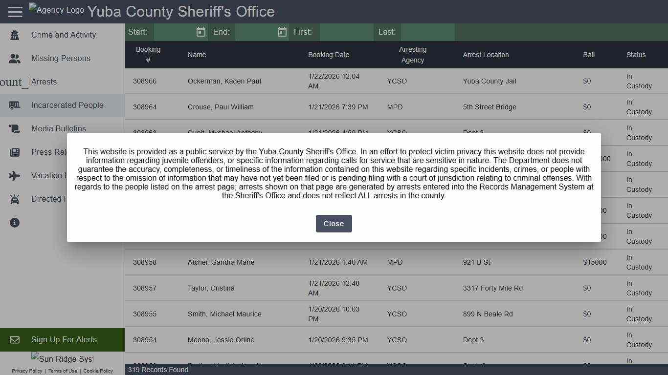 Yuba County Sheriff's Office - Incarcerated People