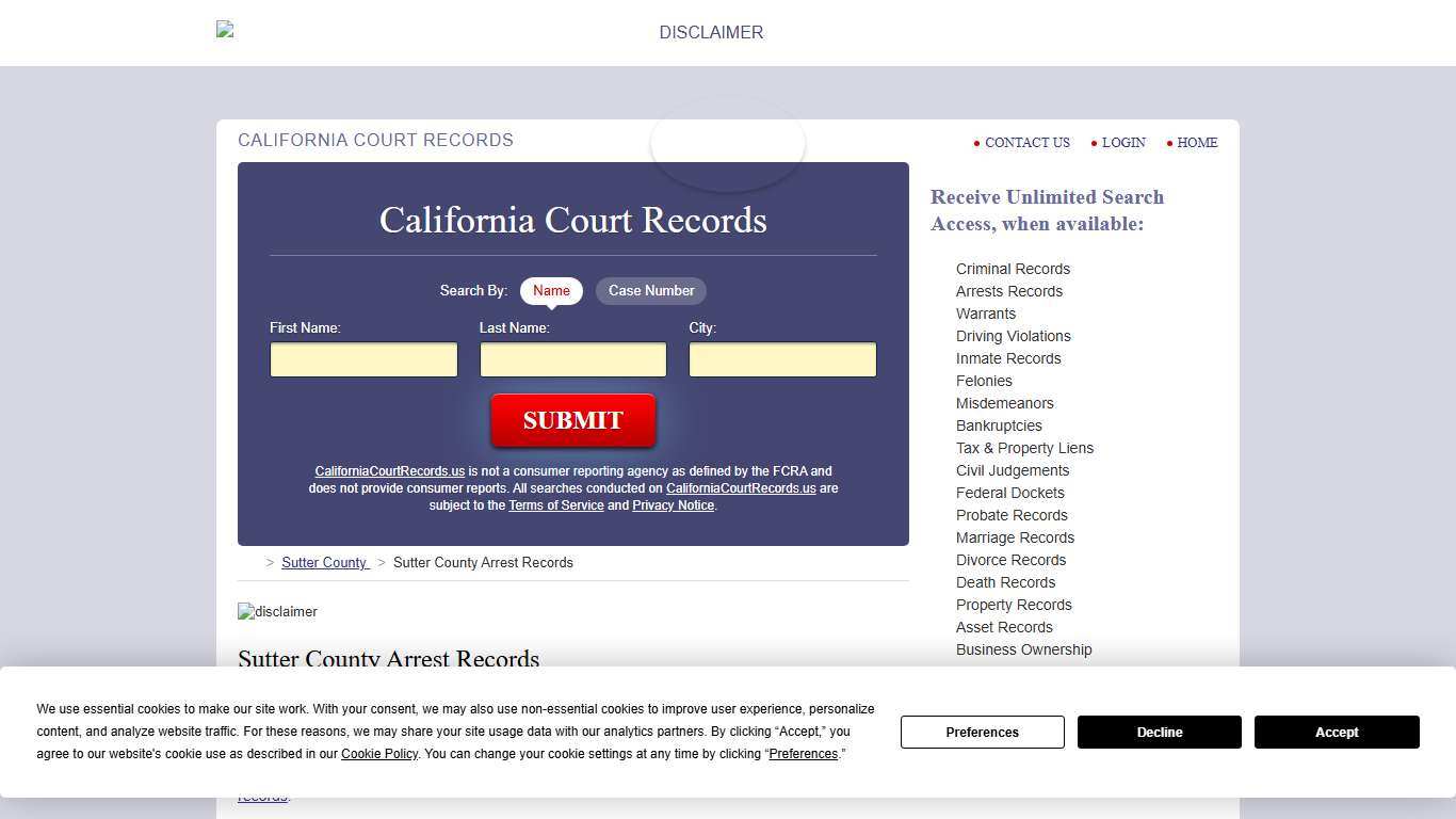 Sutter County Arrest Records | CaliforniaCourtRecords.us